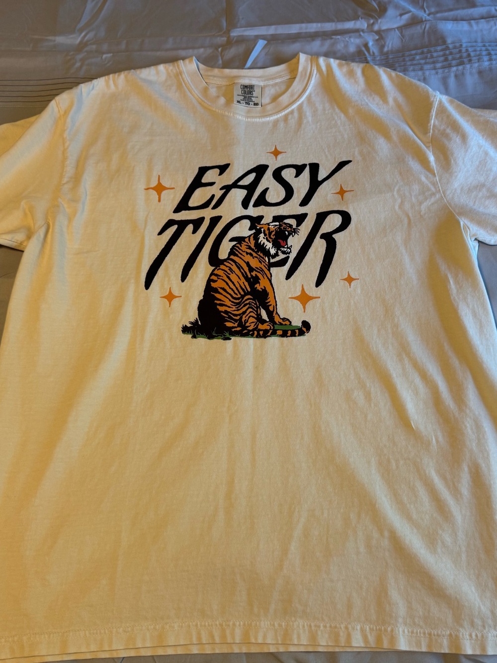 Comfort Colors Easy Tiger Graphic Tee - White with Black & Orange Print